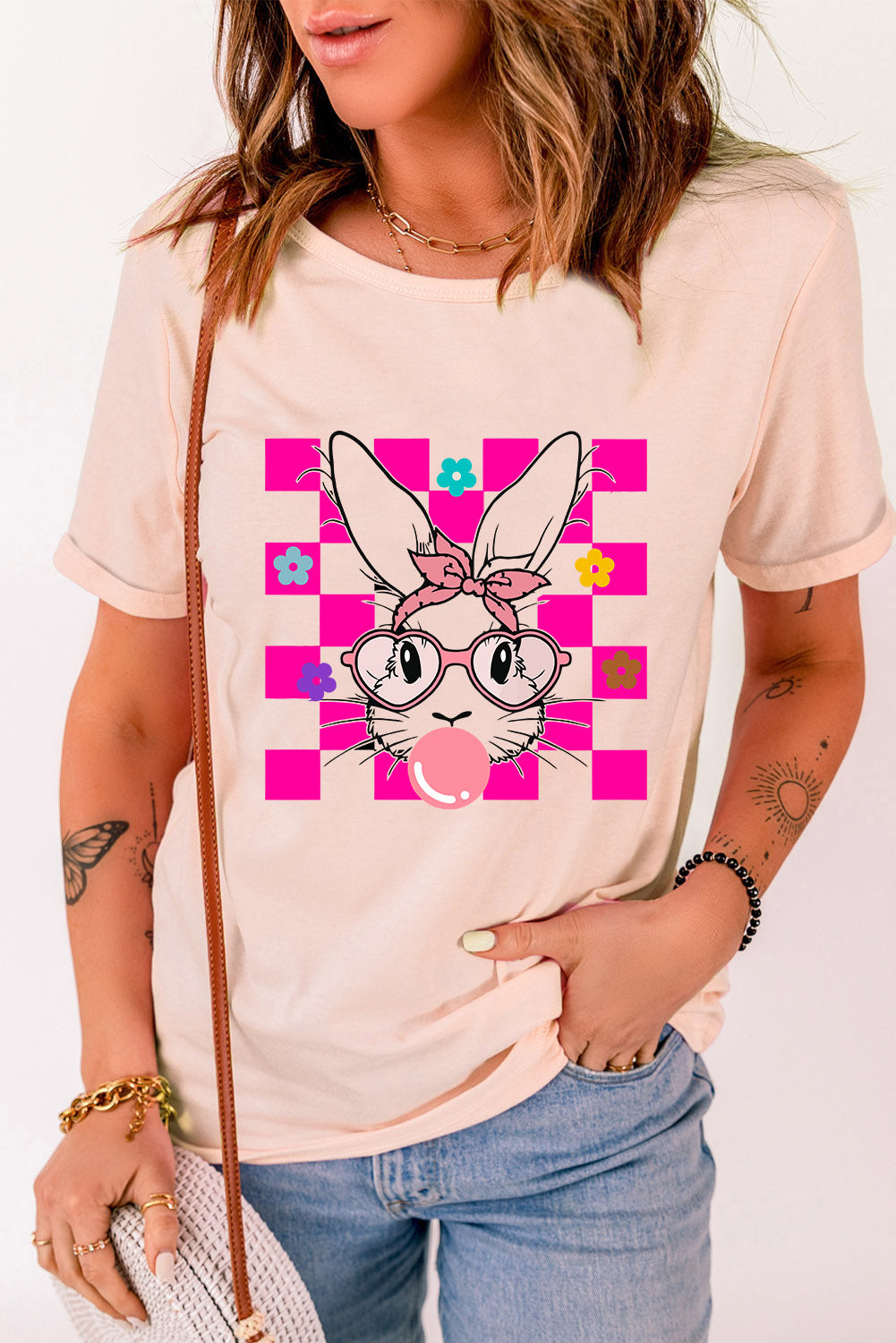 Rabbit Round Neck Short Sleeve T-Shirt - Babbazon Camisole