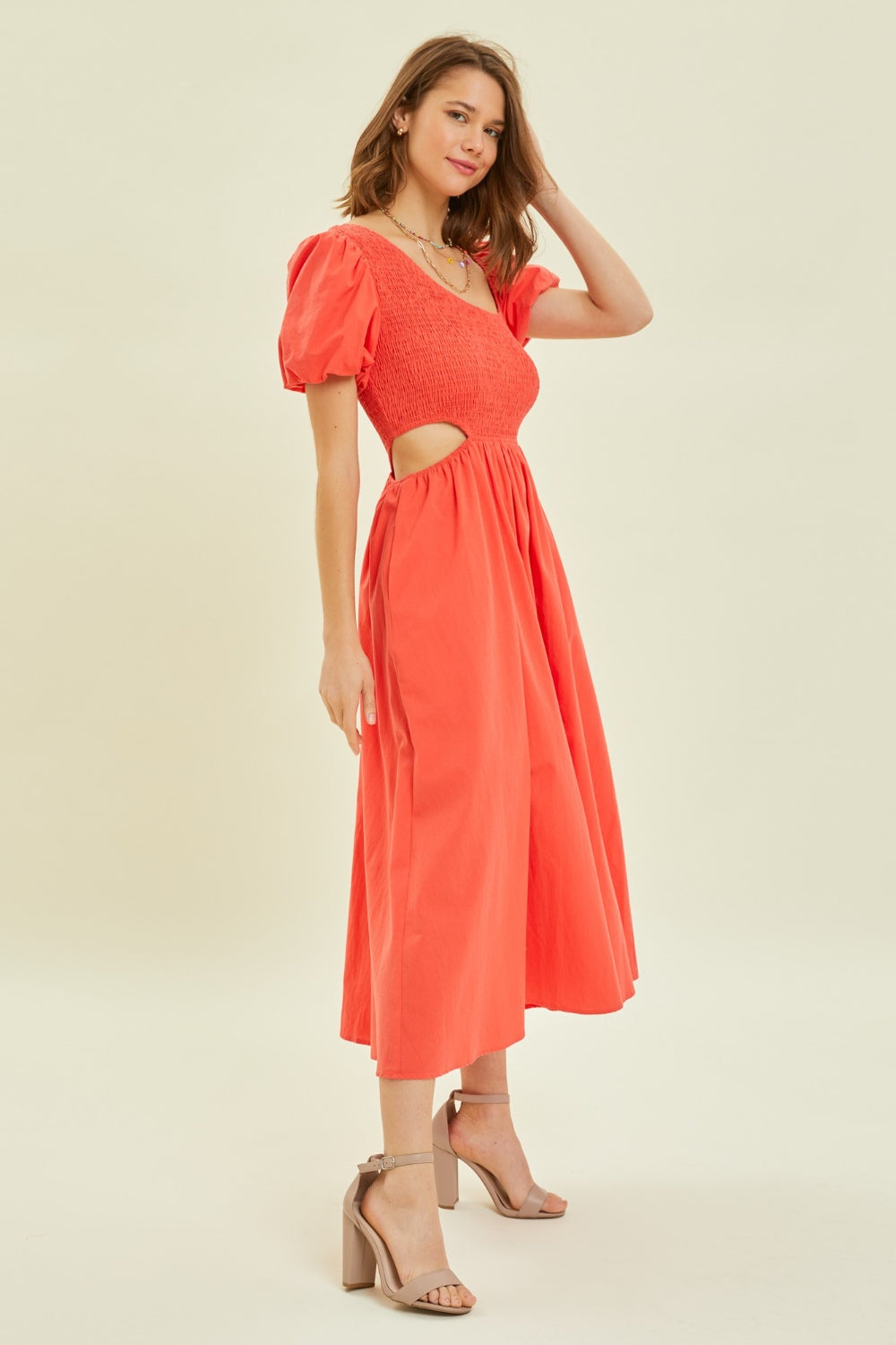 HEYSON Smocked Cutout Midi Dress - Babbazon Midi Dress