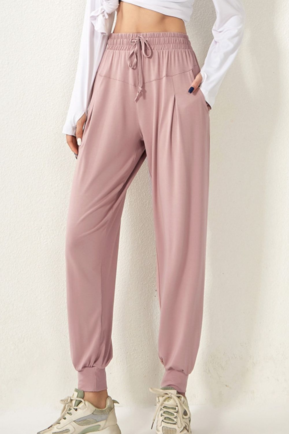 Drawstring High Waist Active Pants - Babbazon