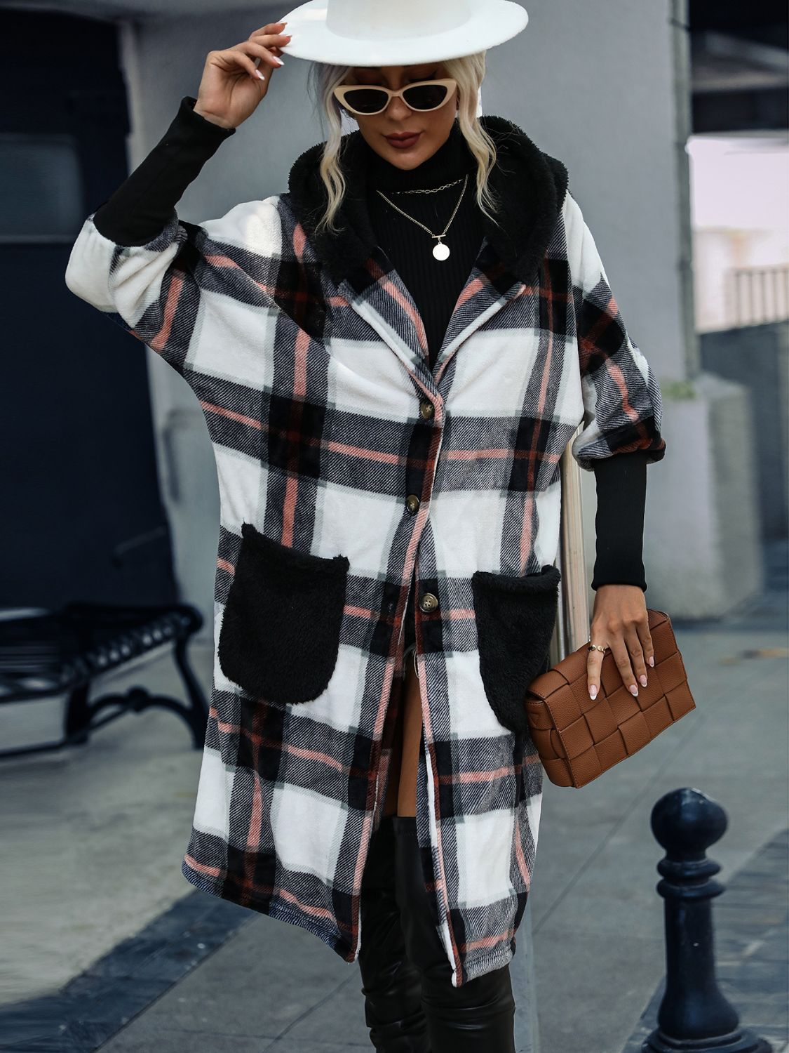 Plaid Button Down Hooded Jacket 