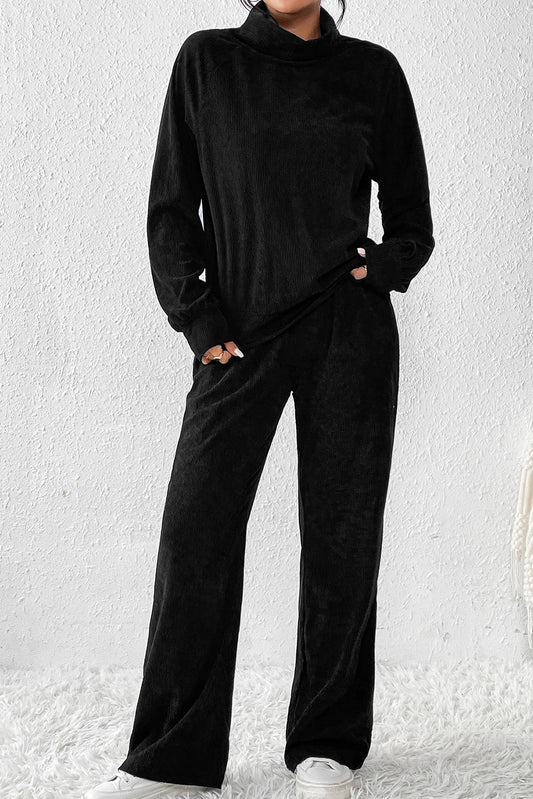 Ribbed Long Sleeve Top and Pants Set 