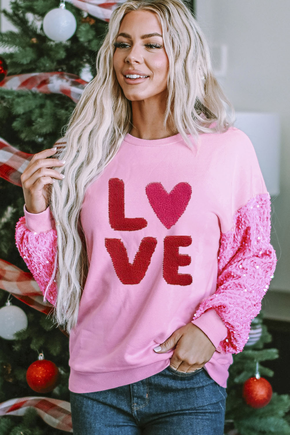 LOVE Sequin Dropped Shoulder Sweatshirt 