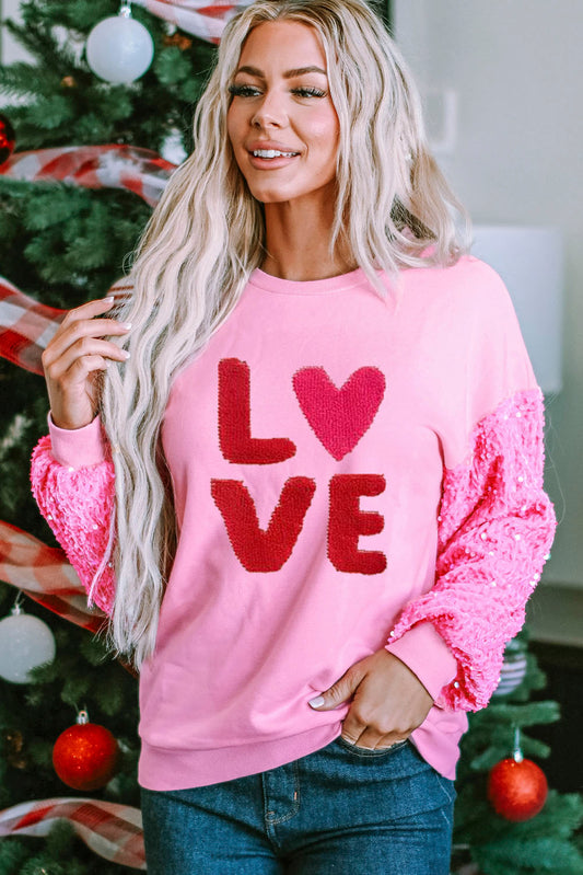 LOVE Sequin Dropped Shoulder Sweatshirt 