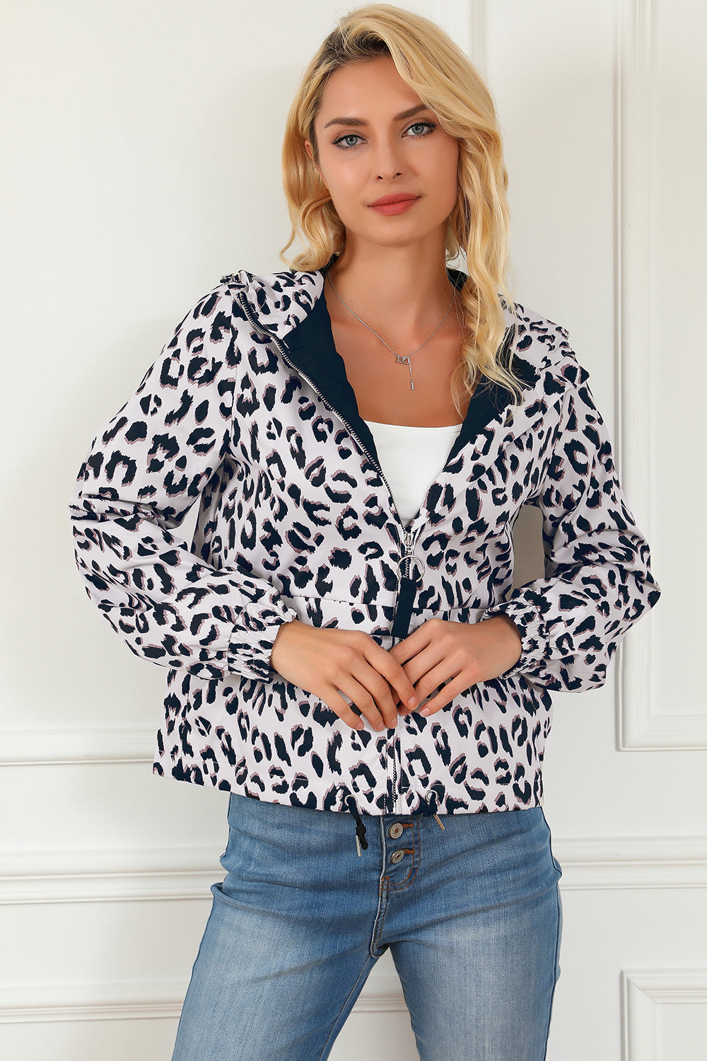 Leopard Zip-Up Hooded Jacket 