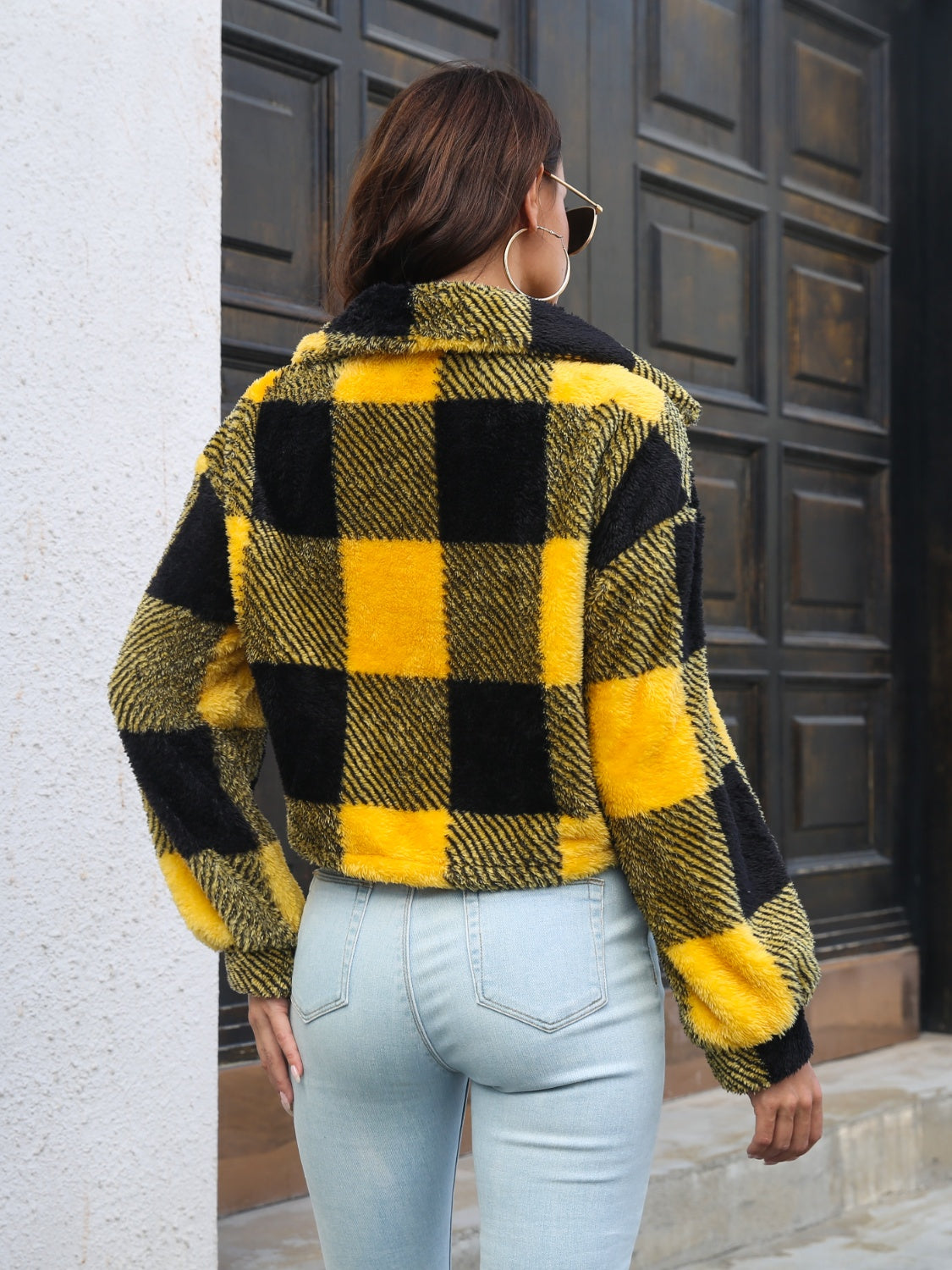 Plaid Dropped Shoulder Buttoned Jacket 