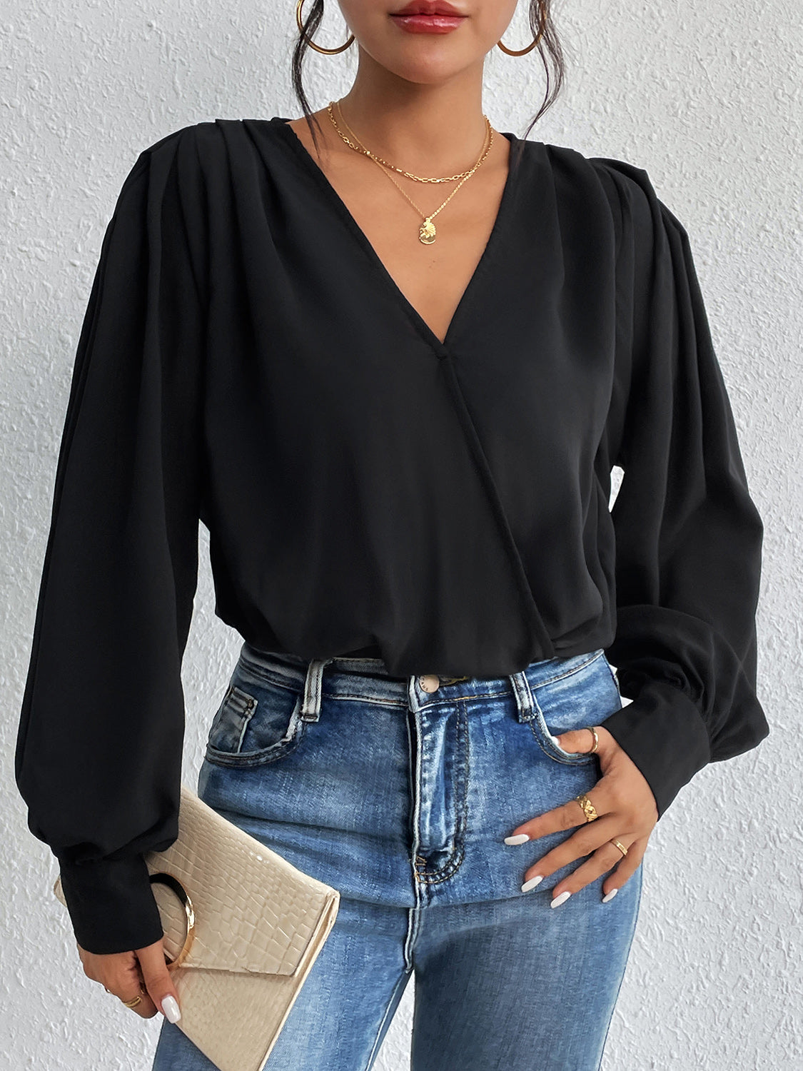 Surplice Ruched Long Sleeve Bodysuit 