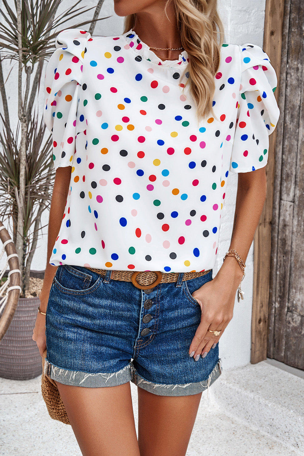 Tied Printed Puff Sleeve Blouse 