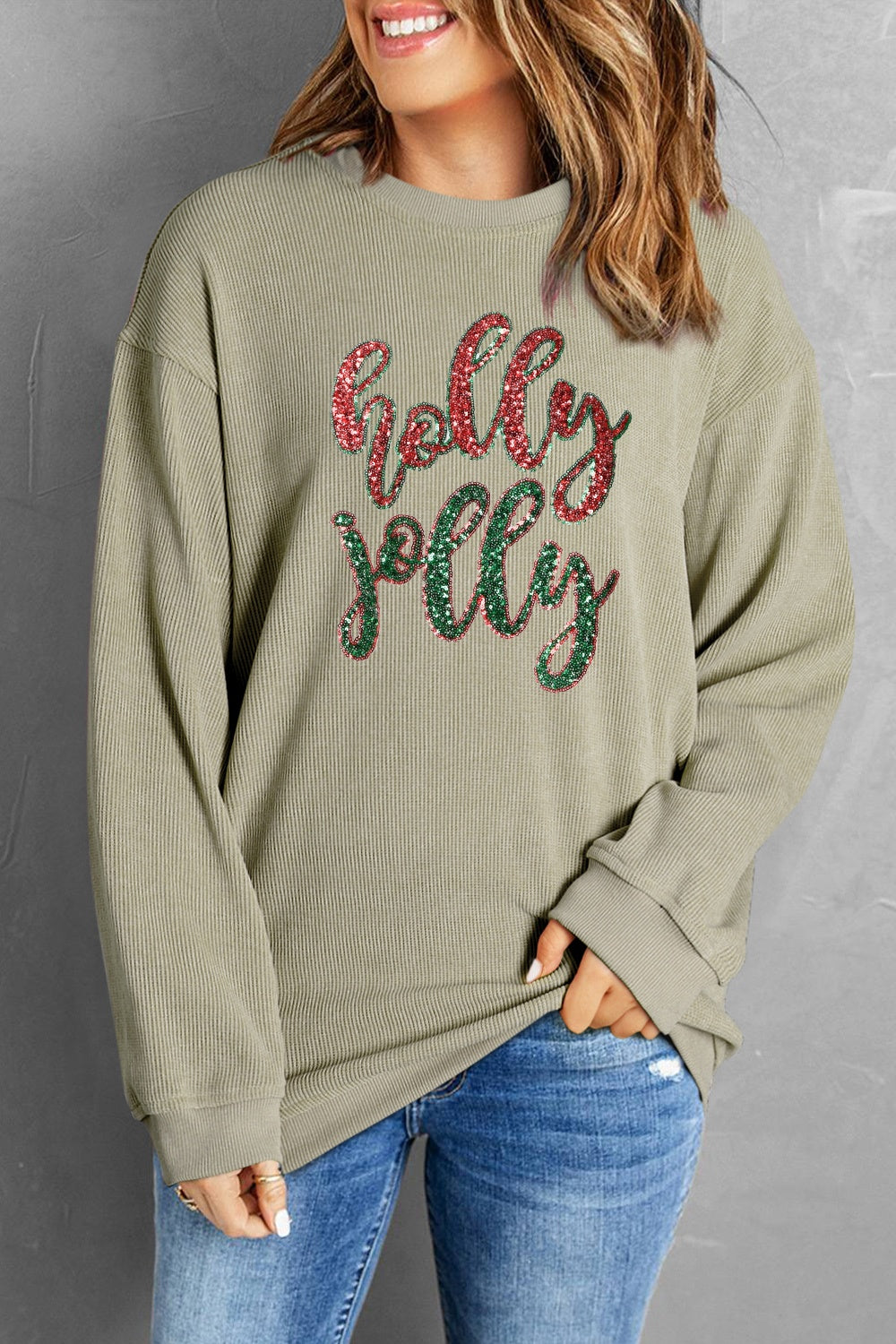 Sequin Round Neck Sweatshirt 