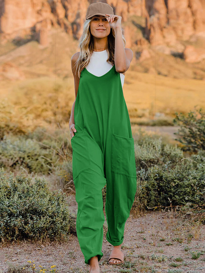 Double Take Full Size Sleeveless V-Neck Pocketed Jumpsuit - Babbazon jumpsuit