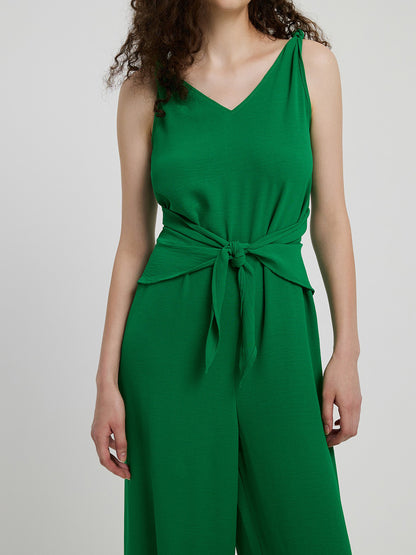 Knot Detail Tie Front Sleeveless Jumpsuit 