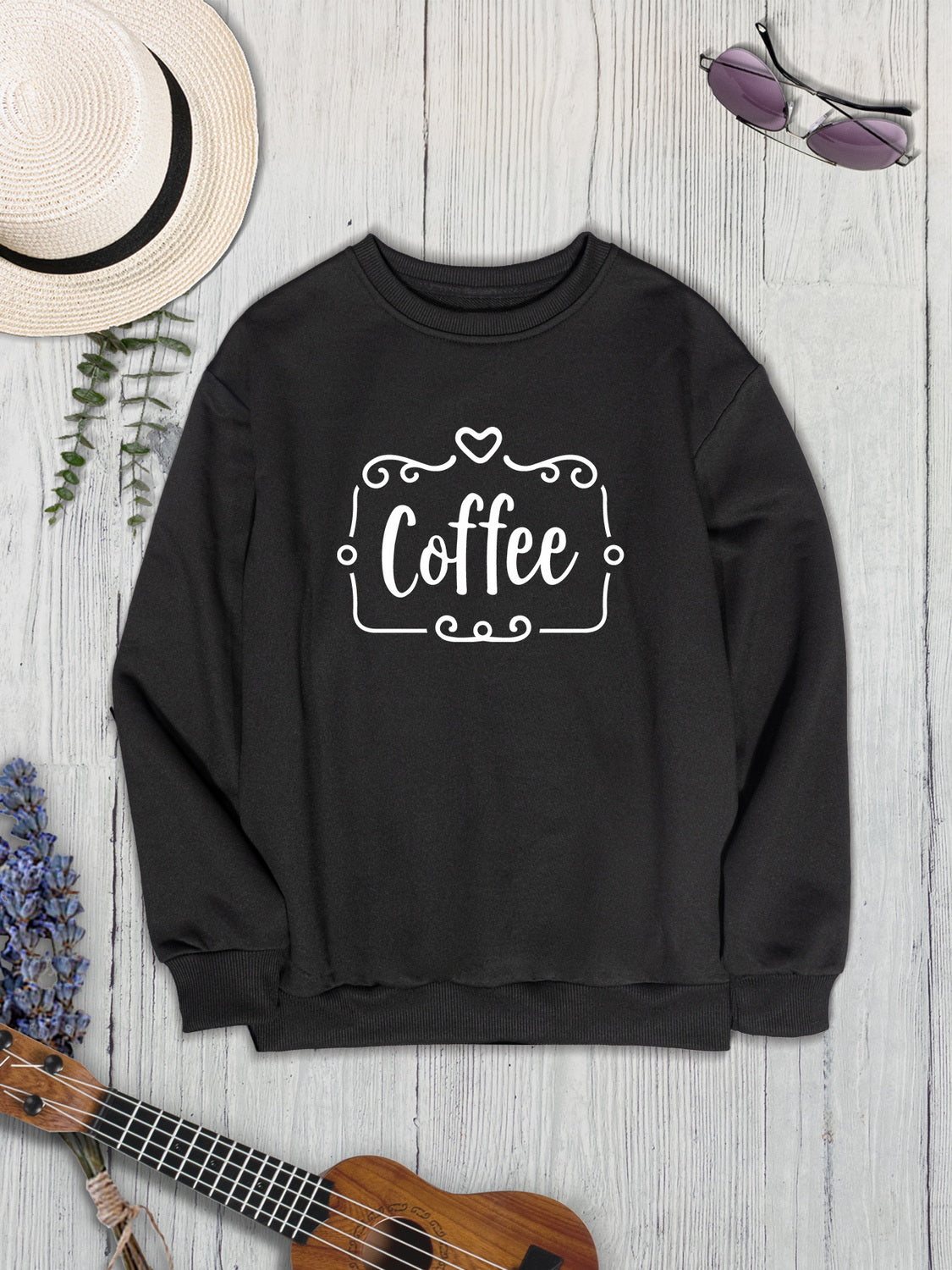 COFFEE Round Neck Dropped Shoulder Sweatshirt 