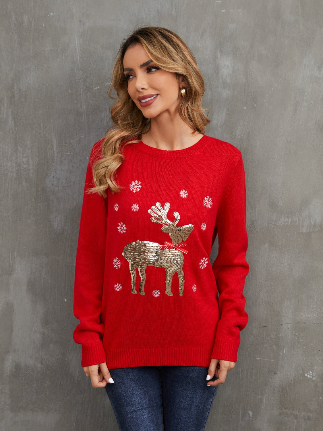 Sequin Reindeer Graphic Sweater 