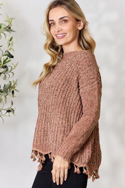 BiBi Tassel Trim Long Sleeve Sweater 