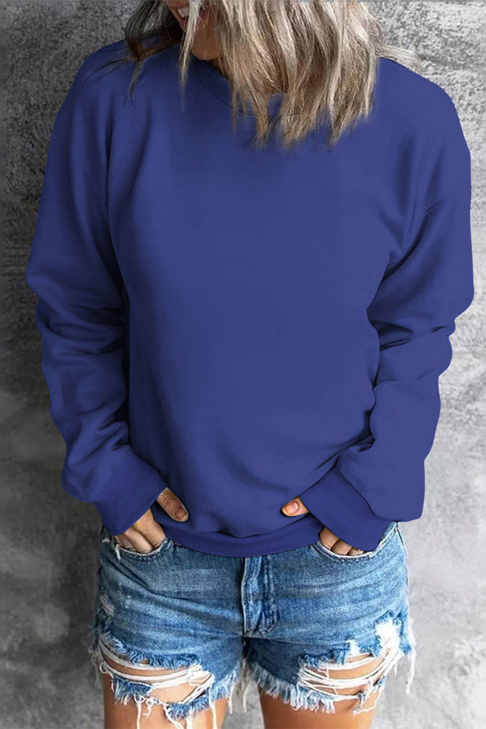 Round Neck Dropped Shoulder Sweatshirt 