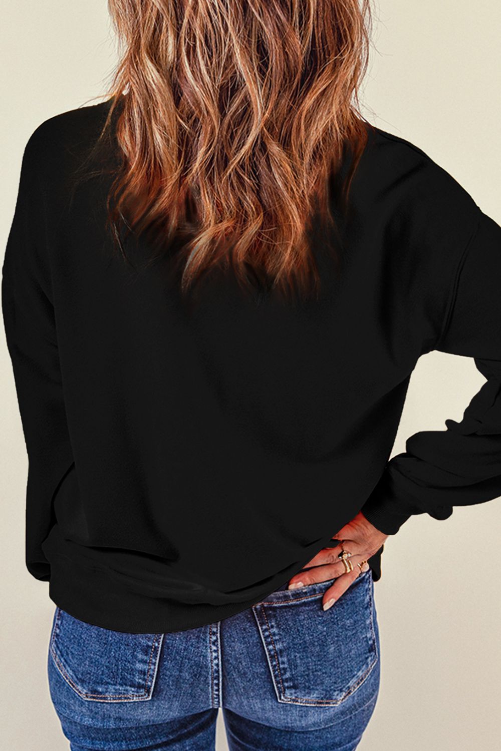 Sequin Round Neck Dropped Shoulder Sweatshirt 