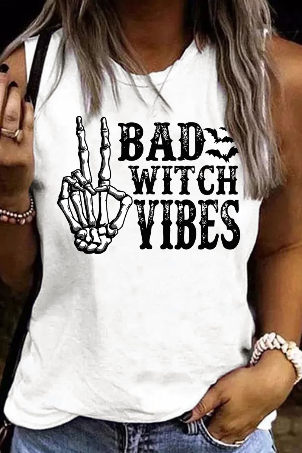 BAD WITCH VIBES Round Neck Tnk - Babbazon