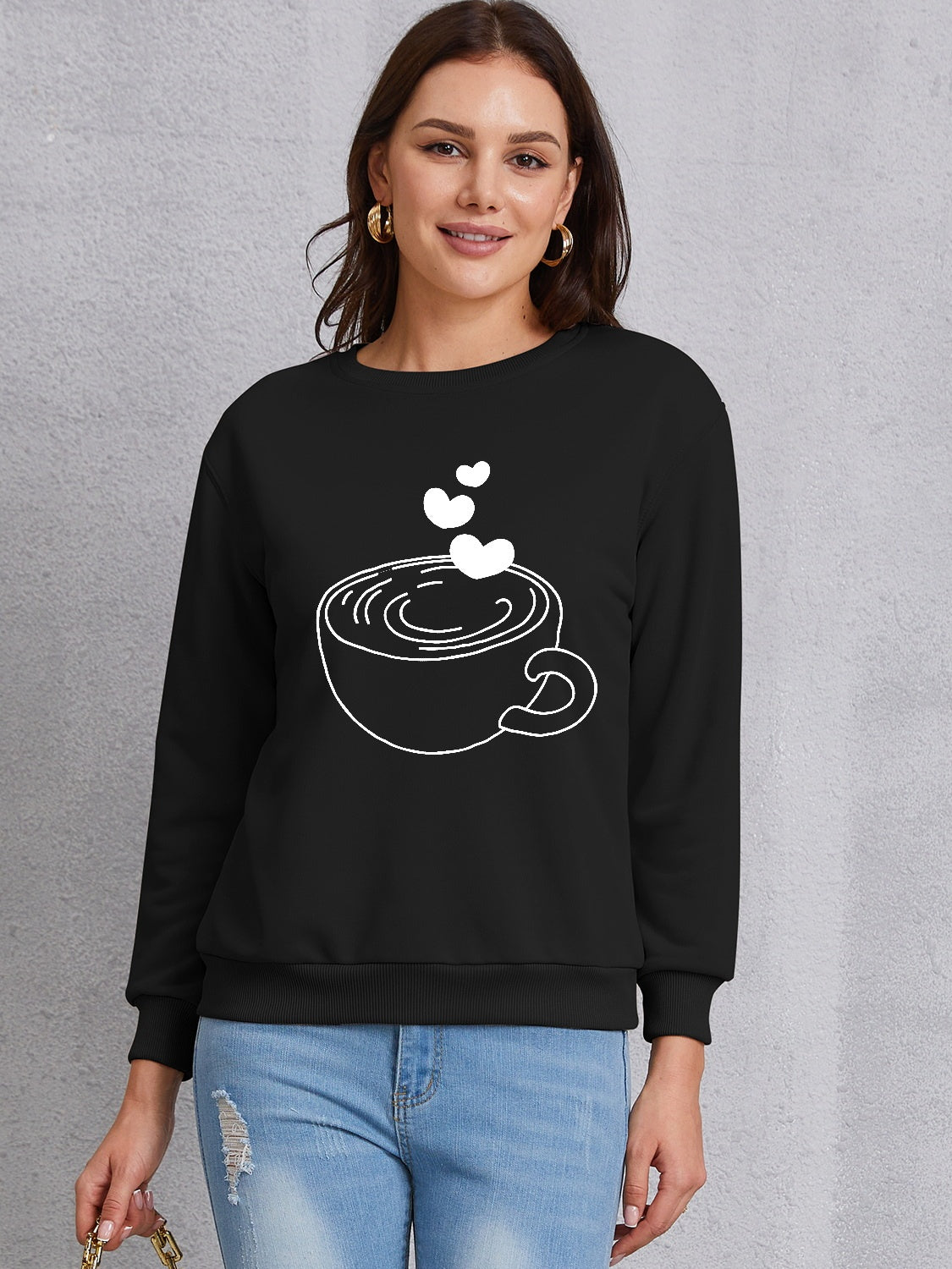 Cup Graphic Round Neck Dropped Shoulder Sweatshirt - Babbazon sweatshirt