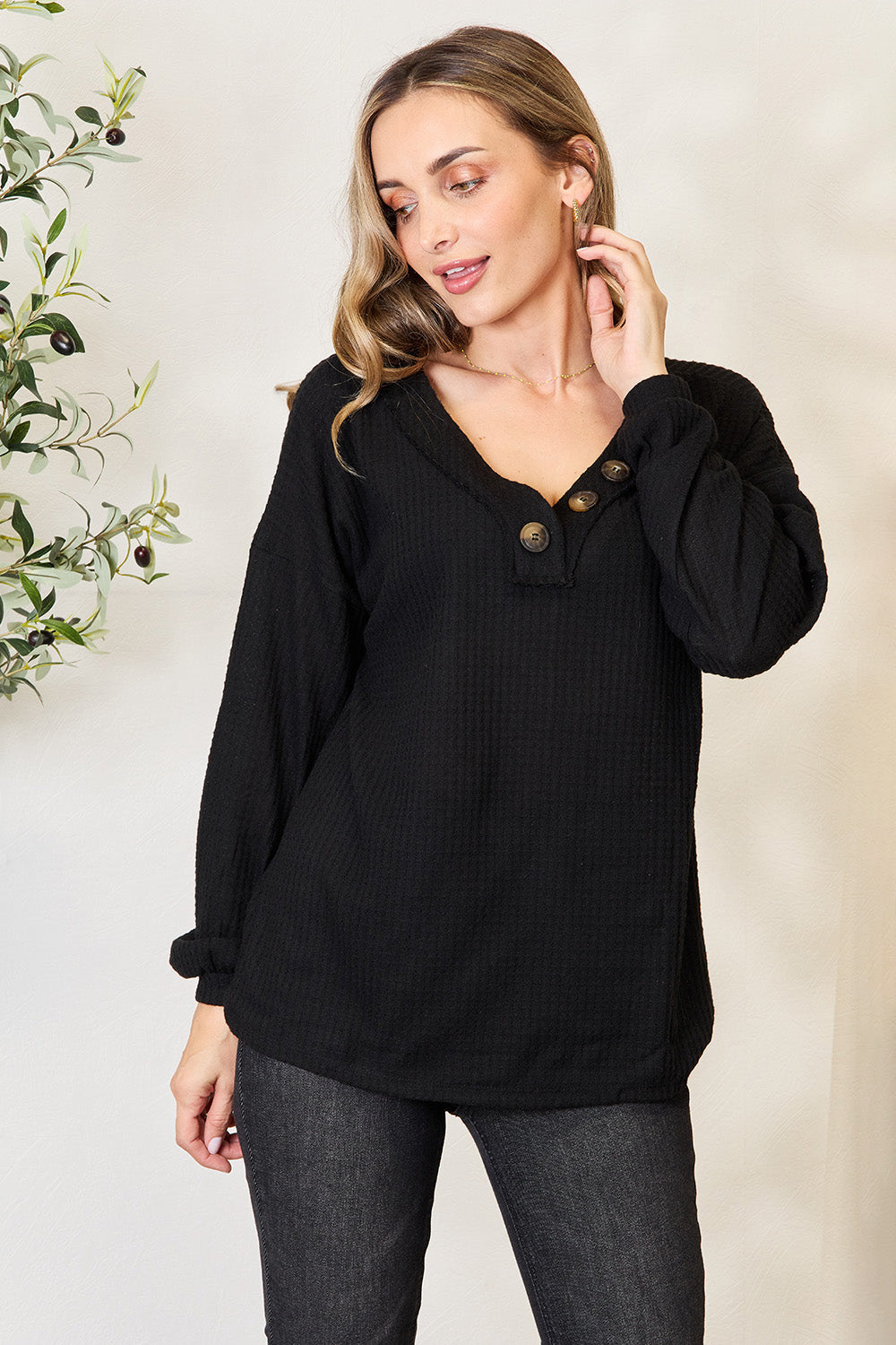 Zenana Buttoned Long Sleeve Blouse 