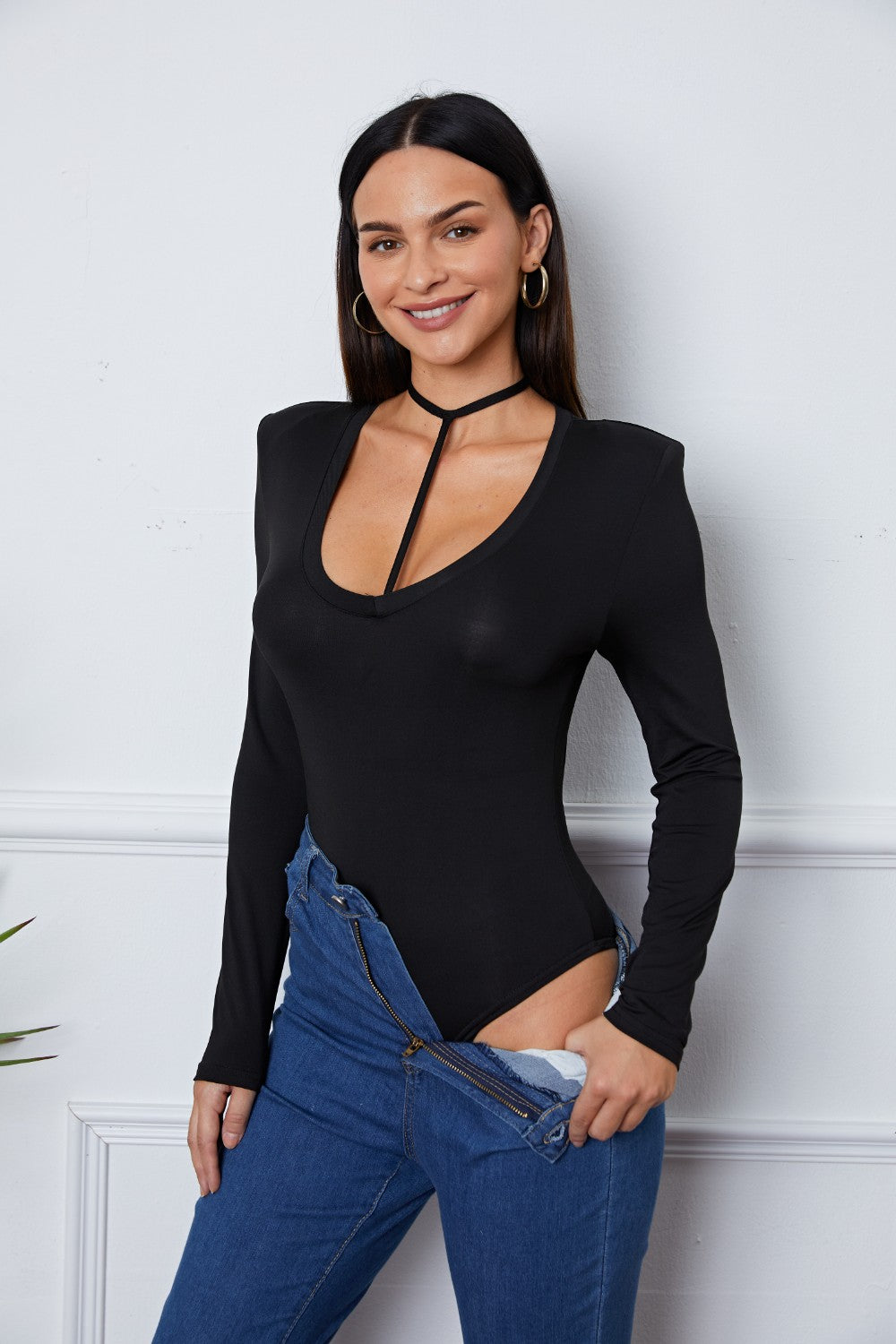 Scoop Neck Long Sleeve Bodysuit 