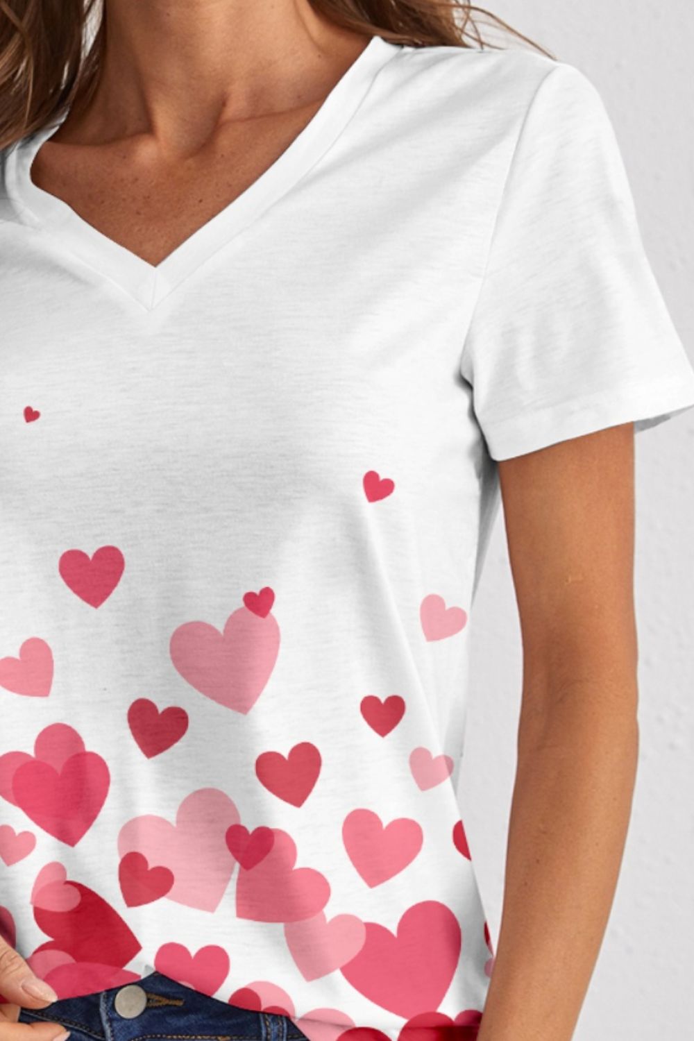 Heart V-Neck Short Sleeve T-Shirt 