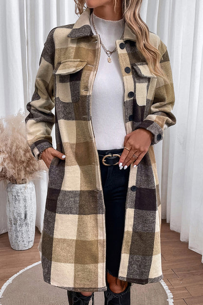 Plaid Button Down Longline Coat 