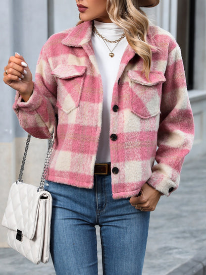 Plaid Button Up Dropped Shoulder Jacket 