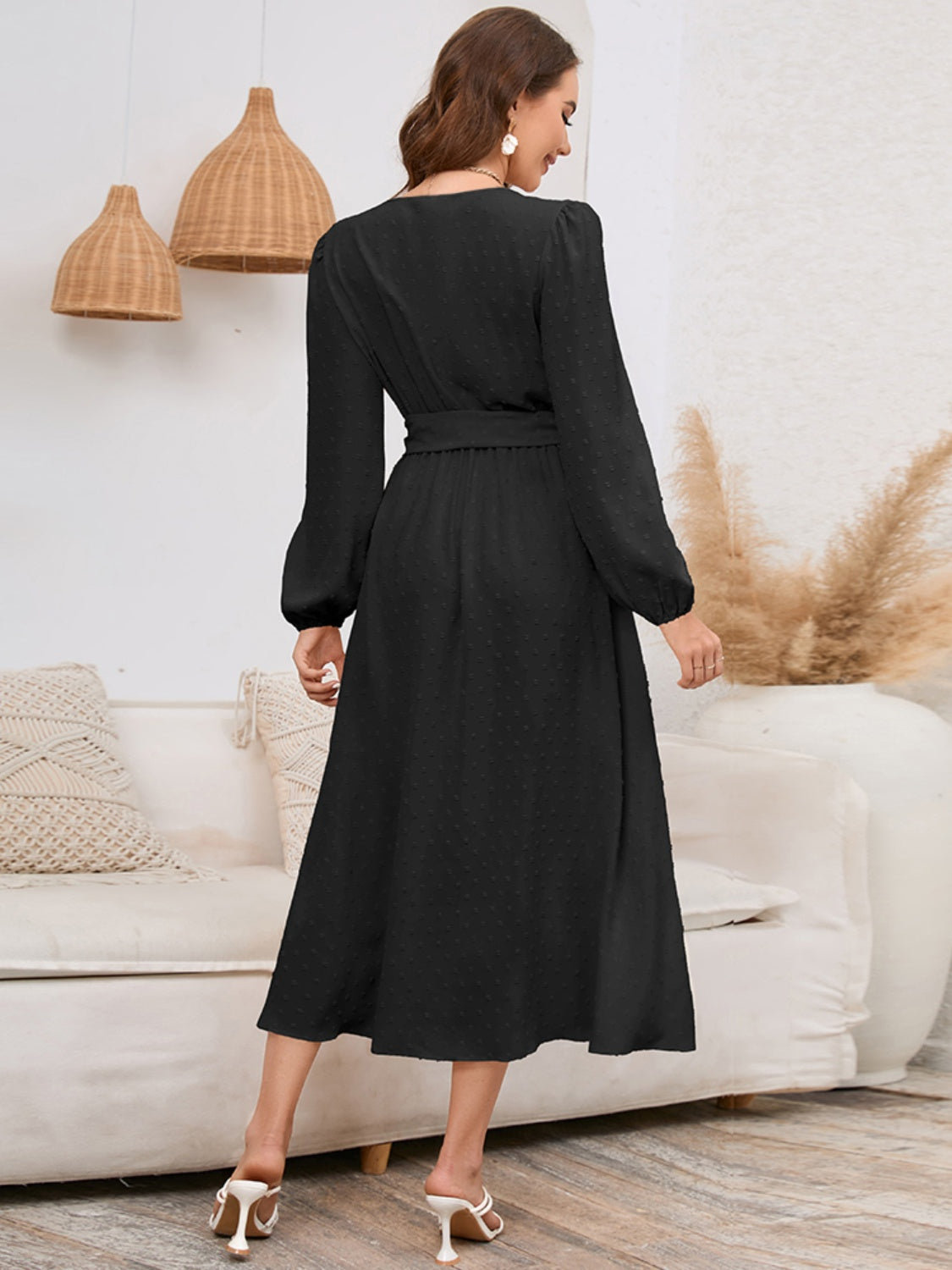 Surplice Balloon Sleeve Dress 