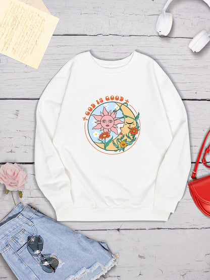 Graphic Round Neck Dropped Shoulder Sweatshirt 