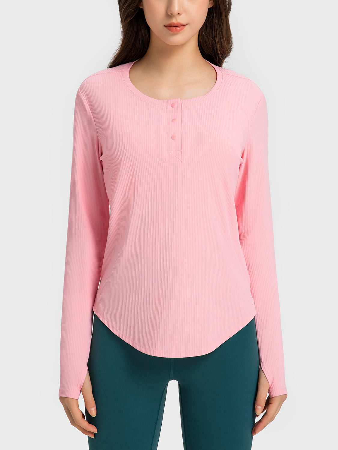 Round Neck Long Sleeve Sport Top - Babbazon Tops