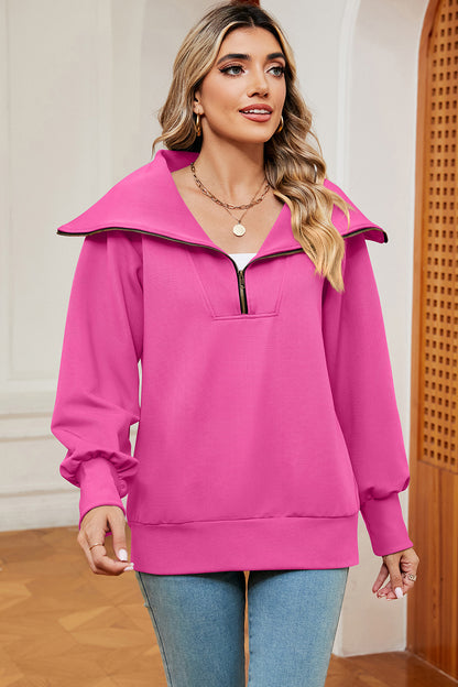 Half Zip Lantern Sleeve Sweatshirt