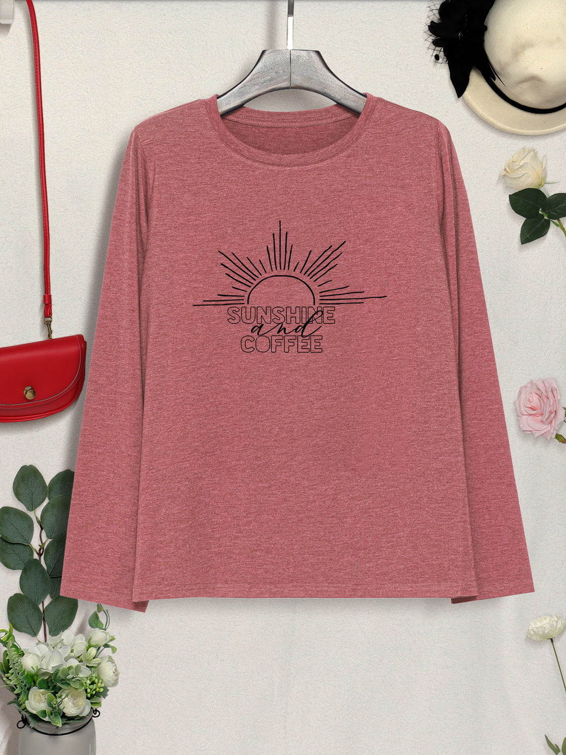 SUNSHINE COFFE Round Neck Long Sleeve T-Shirt 