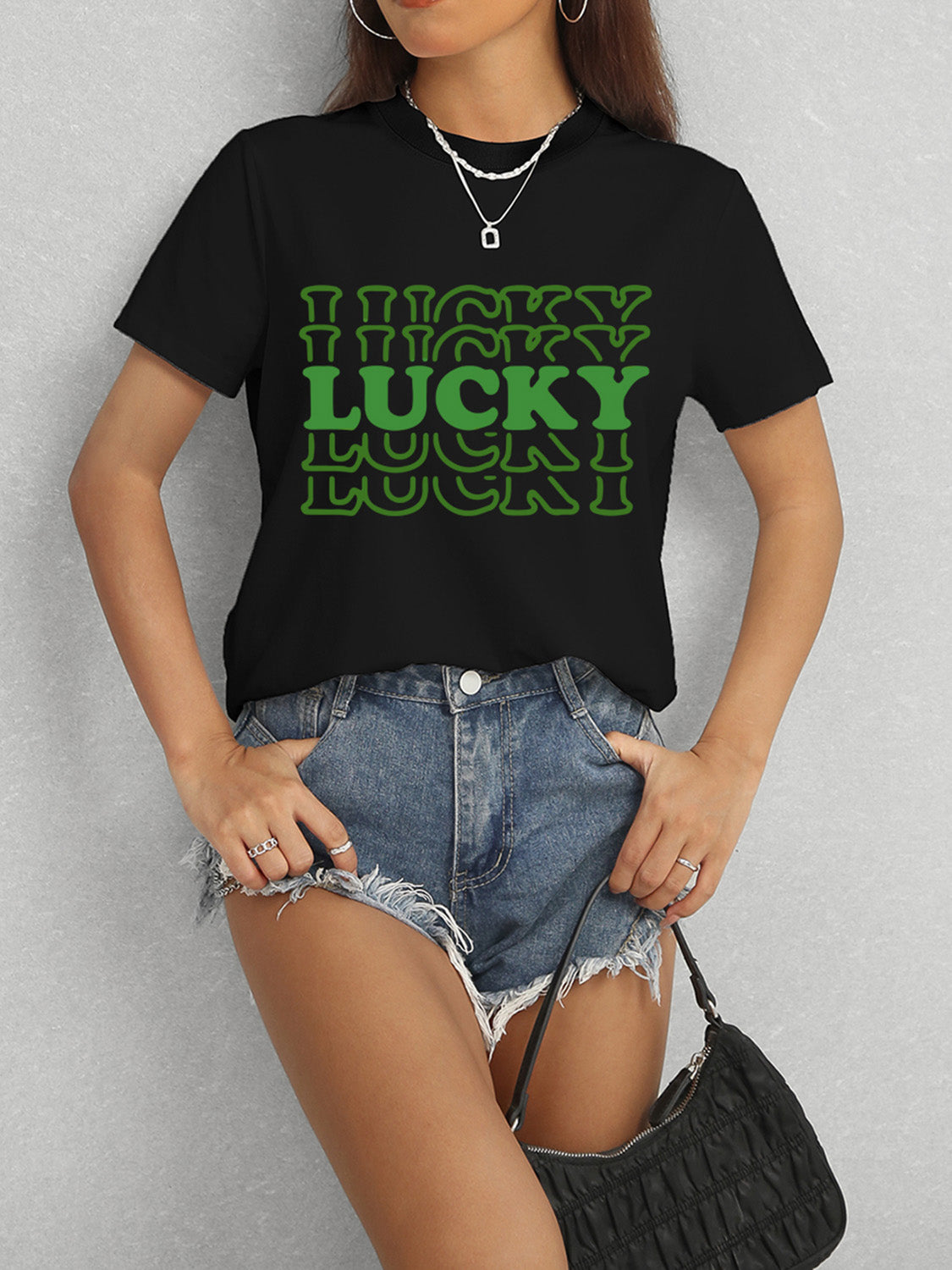 LUCKY Round Neck Short Sleeve T-Shirt 