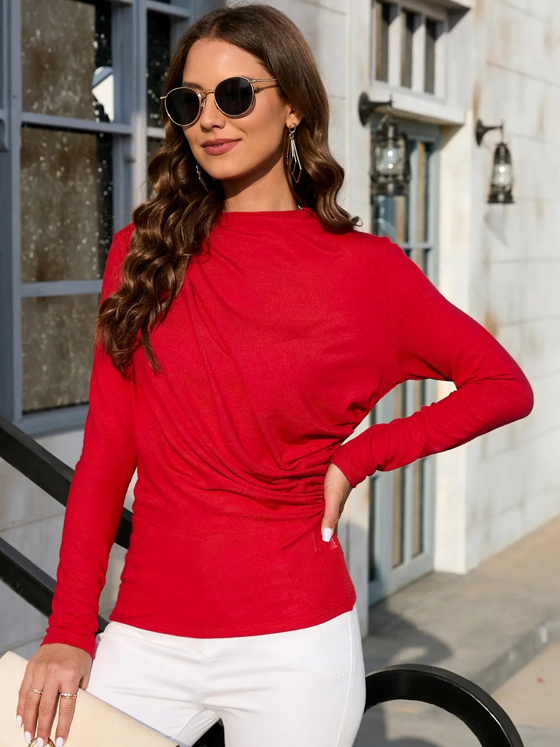 Ruched Long Sleeve T-Shirt 