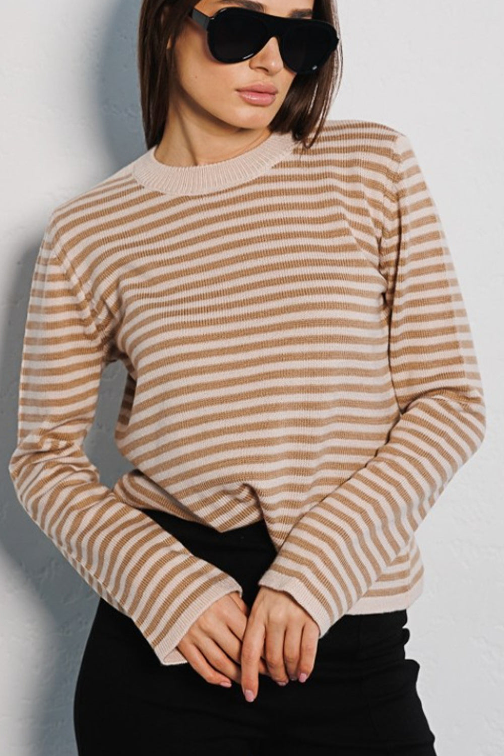 Striped Round Neck Long Sleeve Sweater 