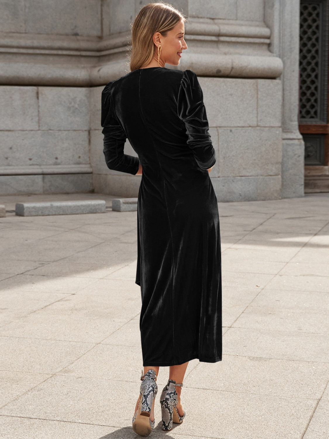 Surplice Puff Sleeve Midi Dress 