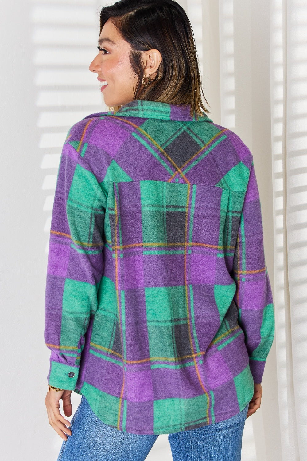 Zenana Plaid Button Up Long Sleeve Shacket 