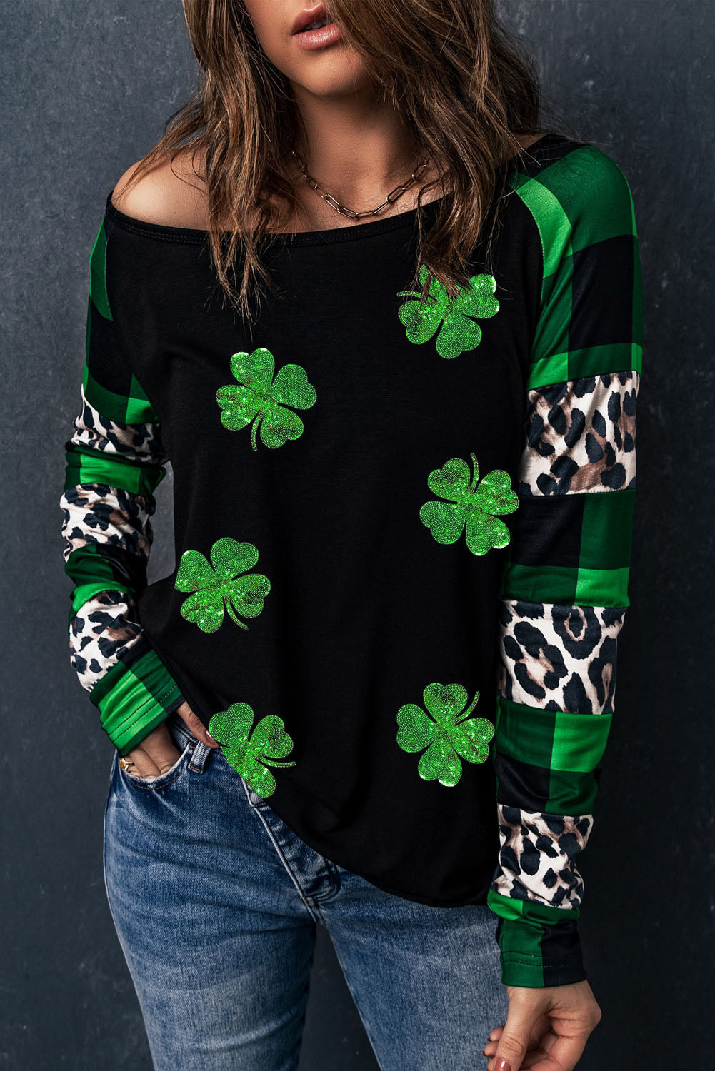 Lucky Clover Plaid Long Sleeve T-Shirt 