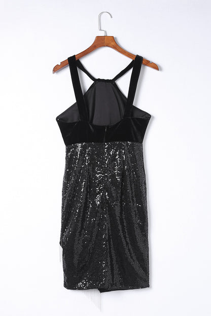 Sequin Fringe Detail Sleeveless Dress 