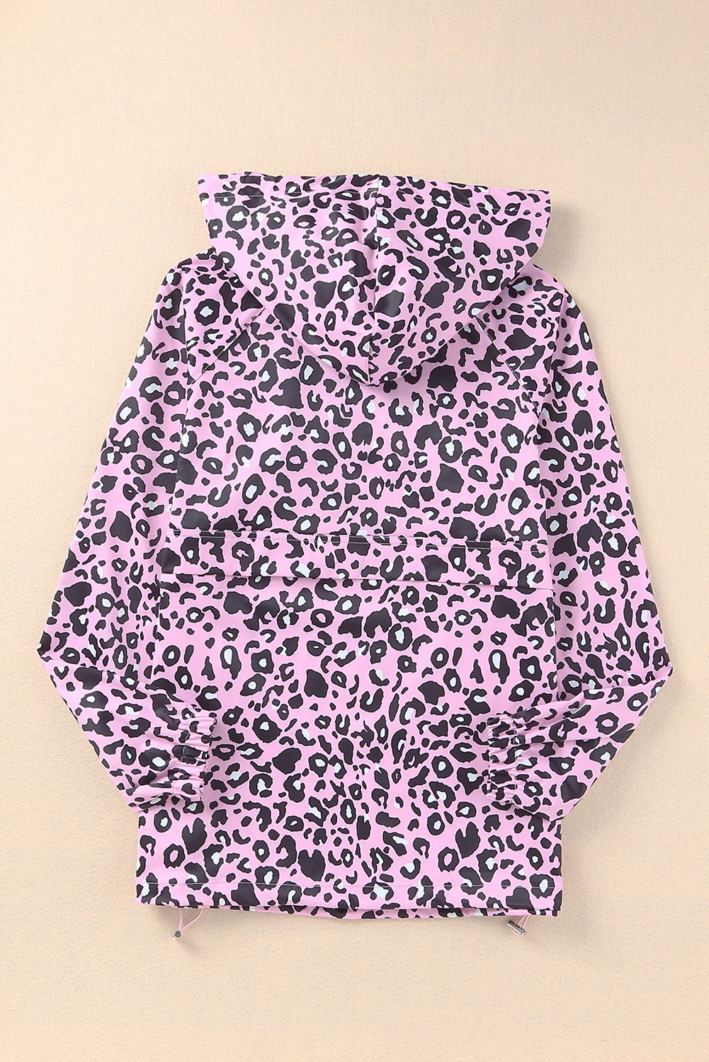 Drawstring Leopard Half Zip Hoodie 