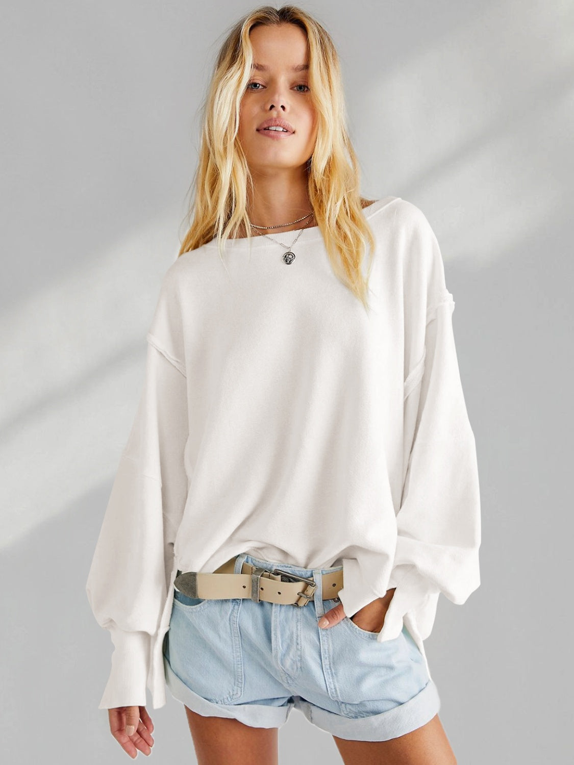 Slit Round Neck Dropped Shoulder T-Shirt 