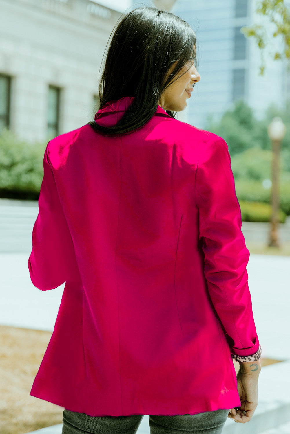 Leopard Lining One-Button Lapel Collar Blazer 