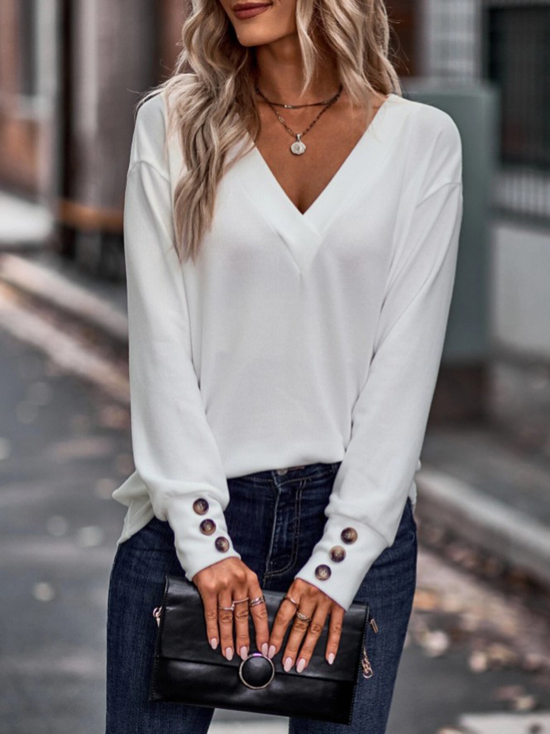 V-Neck Long Sleeve Top 