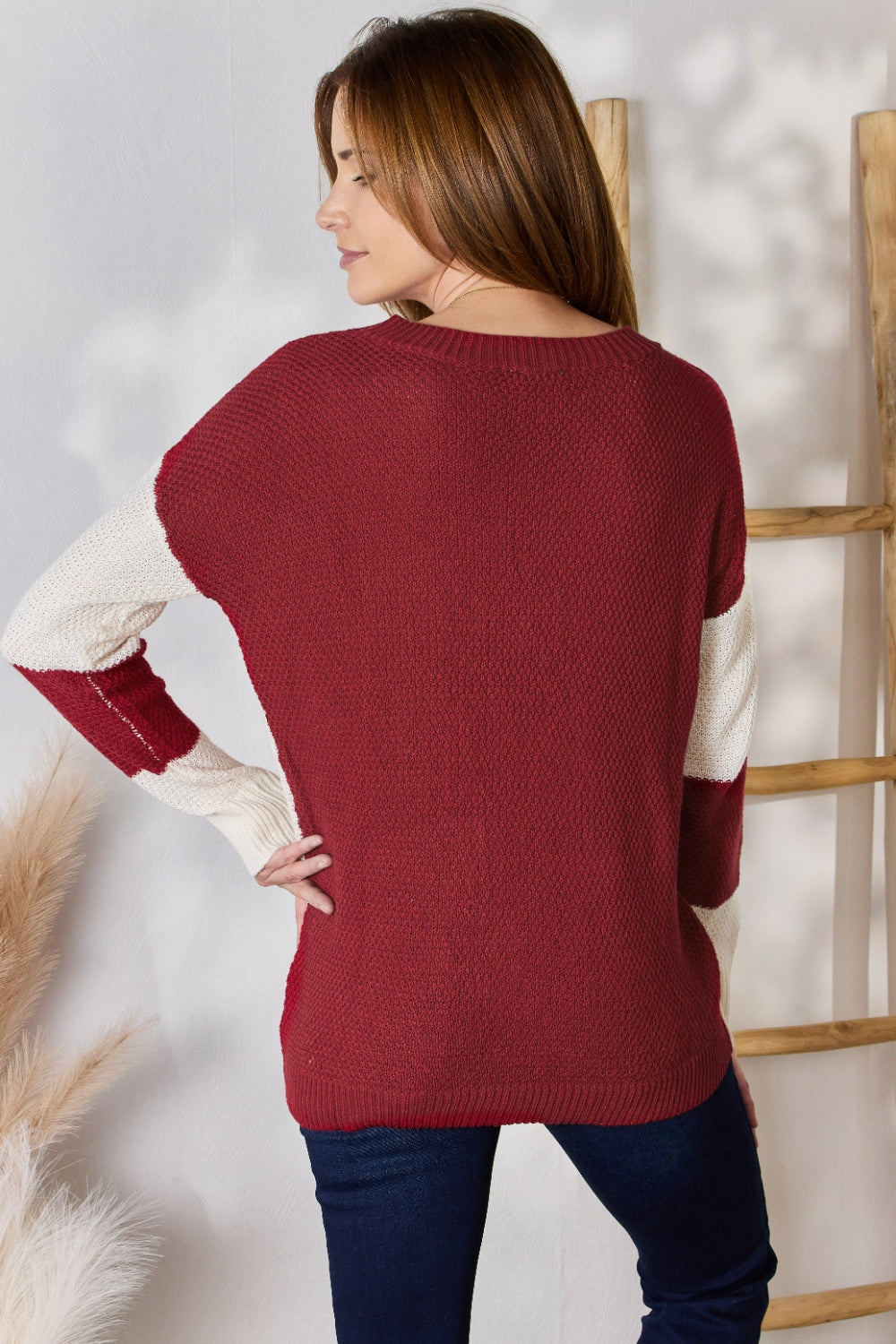 Hailey & Co Full Size Color Block Dropped Shoulder Knit Top 