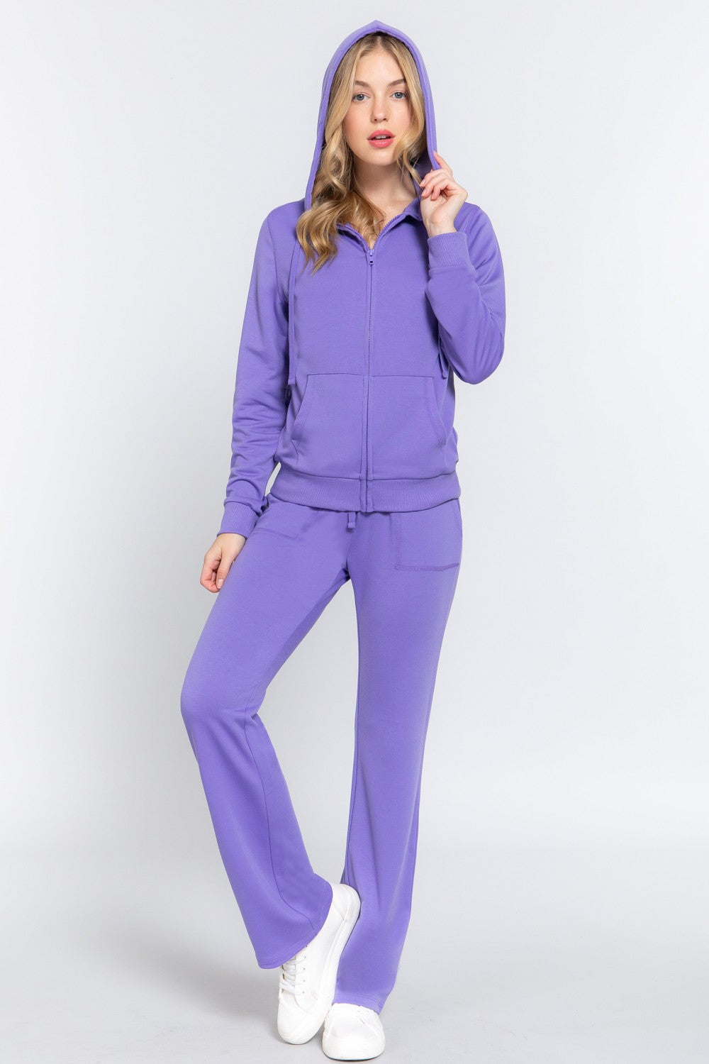 ACTIVE BASIC French Terry Zip Up Hoodie and Drawstring Pants Set 