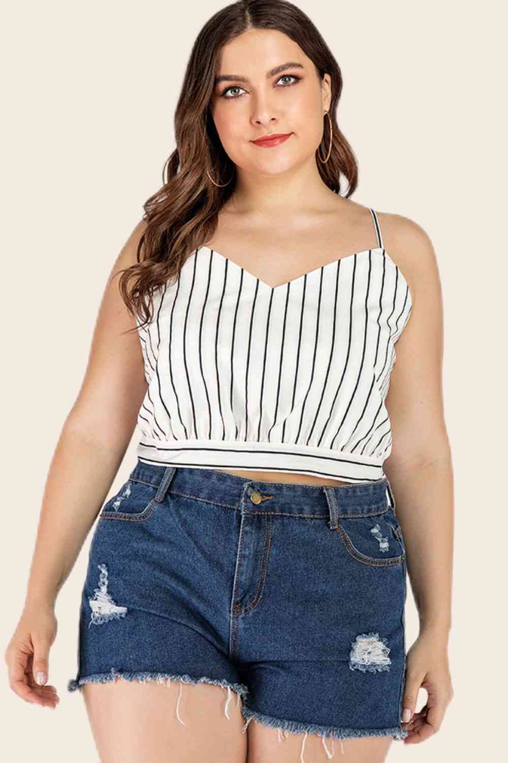 Plus Size Striped Tie-Back Cropped Cami 