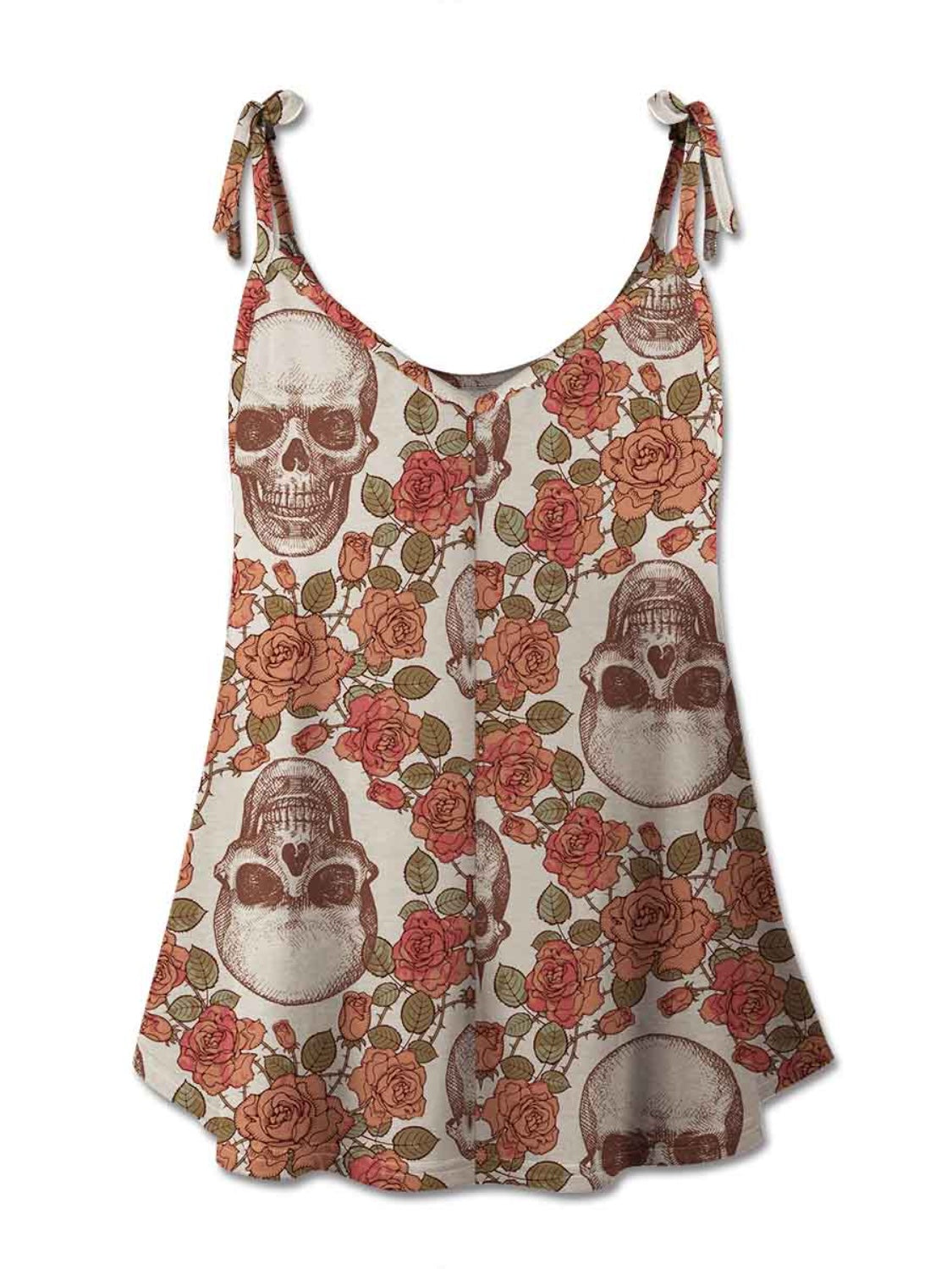 Skull Scoop Neck Tie Shoulder Cami 