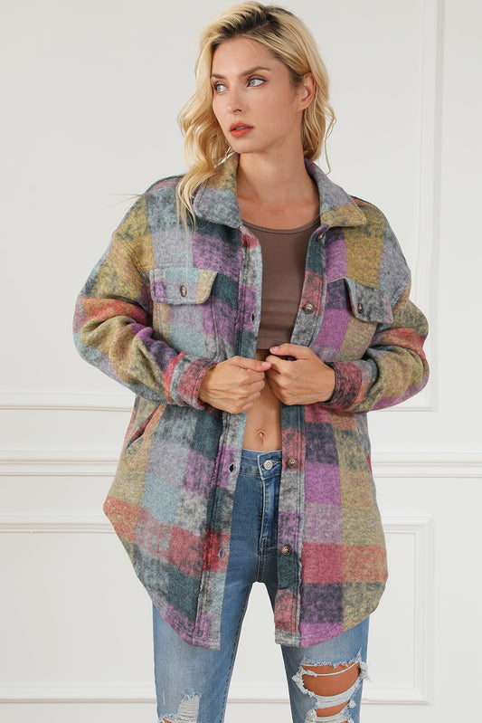 Plaid Collared Neck Button Front Jacket 