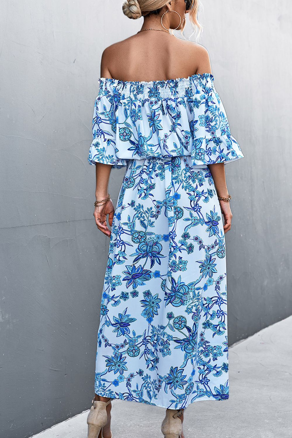 Floral Off-Shoulder Front Split Dress 