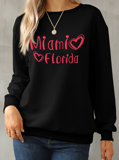 MIAMI FLORIDA Round Neck Dropped Shoulder Sweatshirt 