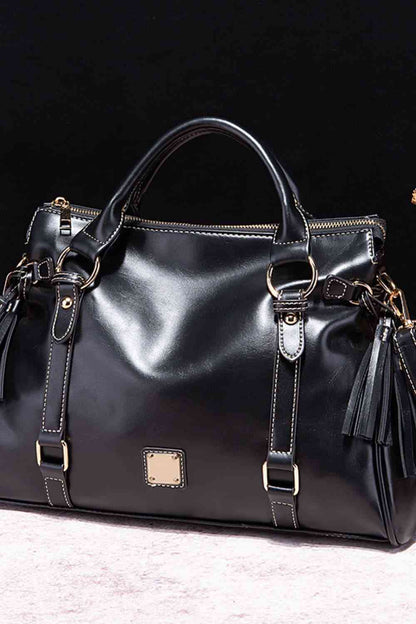 PU Leather Handbag with Tassels 